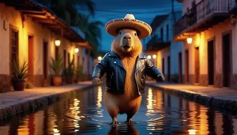 AI Video from prompt: Капибара идёт пьяной походкой пританцовывая