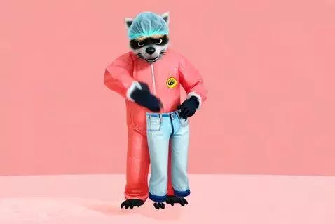 AI Video from prompt: A raccoon dressed in a pink coral surgical suit 
