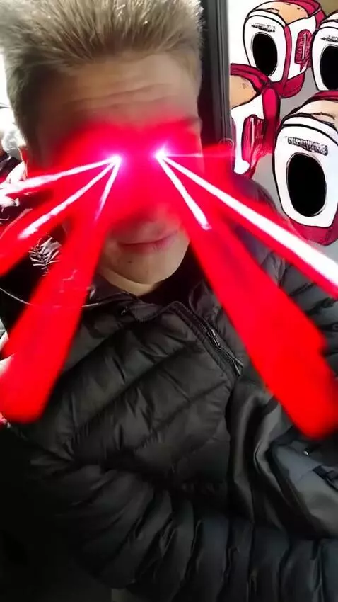 AI Video from prompt: this man has lasers coming out of his eyes, and 