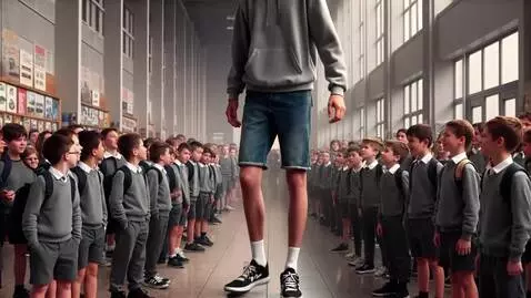 AI Video from prompt: Tallest boy walking to the camera and huge each 