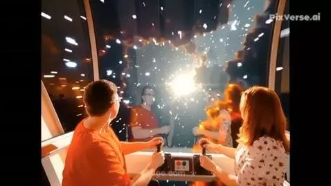 AI Video from prompt: The spaceship quickly exits warp and comes to a 