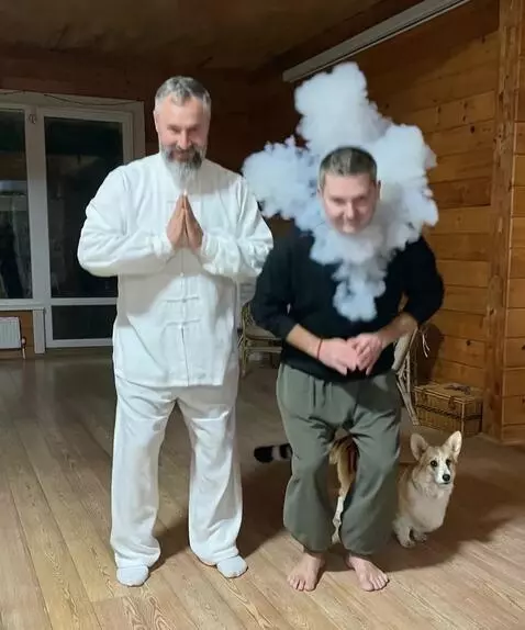 AI Video from prompt: Guys and a dog are shrouded in smoke. The guys t