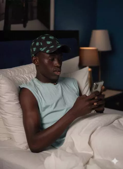 AI Video from prompt: Let him be tapping on the phone with one hand, r