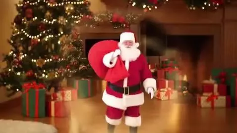 AI Video from prompt: The dog transforms into Santa Claus and gives ou