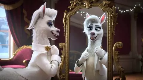 AI Video from prompt: A glamorous, fluffy llama with huge, expressive 