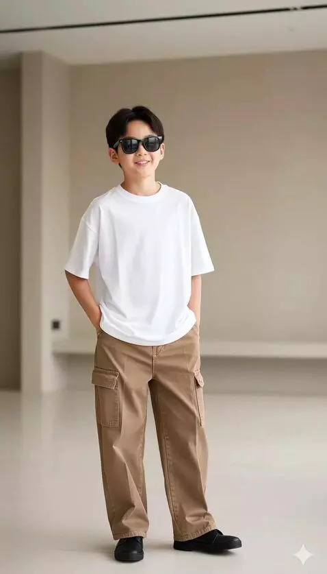 AI Video from prompt: The boy showcases and reviews the pants he’s wea