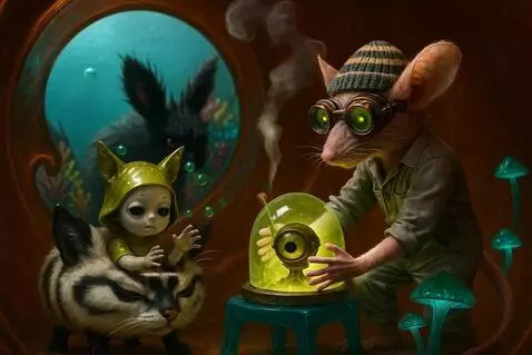 AI Video from prompt: The rat removes the dome amd hands the eyeball t