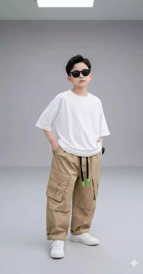 AI Video from prompt: The boy showcases and reviews the pants he’s wea