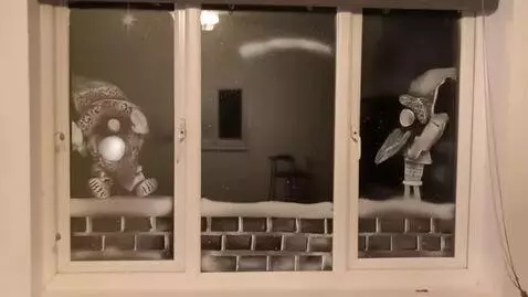 AI Video from prompt: Have the snowball in the middle window, playfull