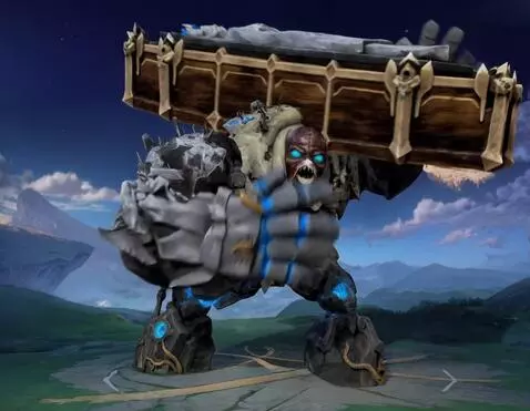 AI Video from prompt: A looping video. A stone giant puts a box he's c