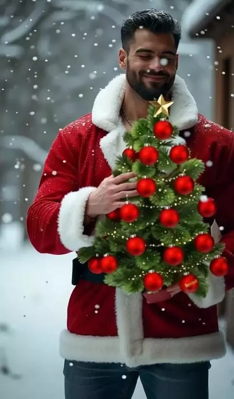 AI Video from prompt: Smiles, lowers his eyes and gives the Ghristmas 