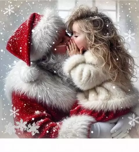 AI Video from prompt: The girl whispers in Santa Claus's ear, he smile