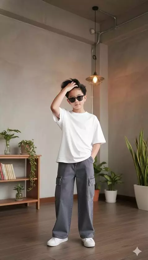 AI Video from prompt: The boy adjusts his hair with a cool, effortless