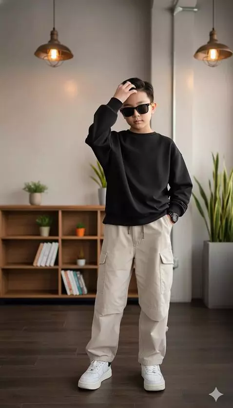 AI Video from prompt: The boy adjusts his hair with a cool, effortless