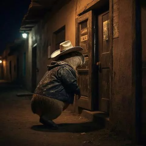 AI Video from prompt: The capybara approaches the door, looks at the s