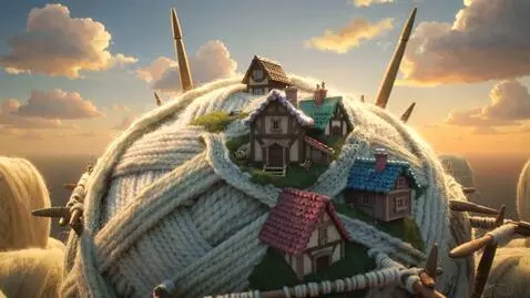 AI Video from prompt: A magical knitted city, woven from a giant ball 
