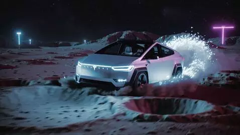 AI Video from prompt: Cyberpunk neon-lit aesthetic, the Tesla Cybertru