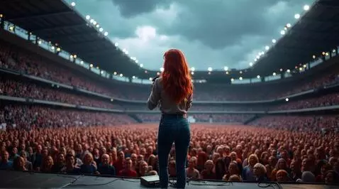 AI Video from prompt: Red head Starting humming To crowd while walking