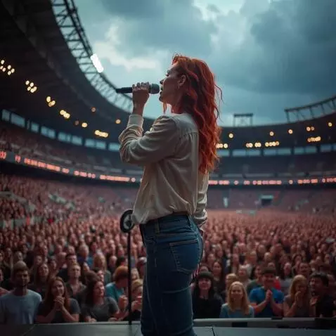 AI Video from prompt: Singer humming into the microphone while walking