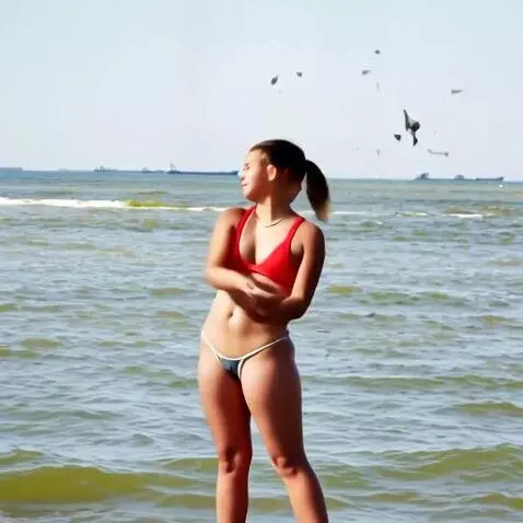 AI Video from prompt: The girl throws a stone and turns her back to th