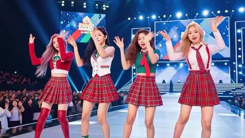 AI Video from prompt: Four kpop girl group of 4. one girl korean long 