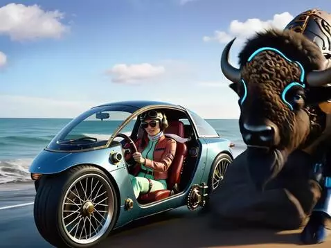 AI Video from prompt: a car with a girl is driving fast along the seas