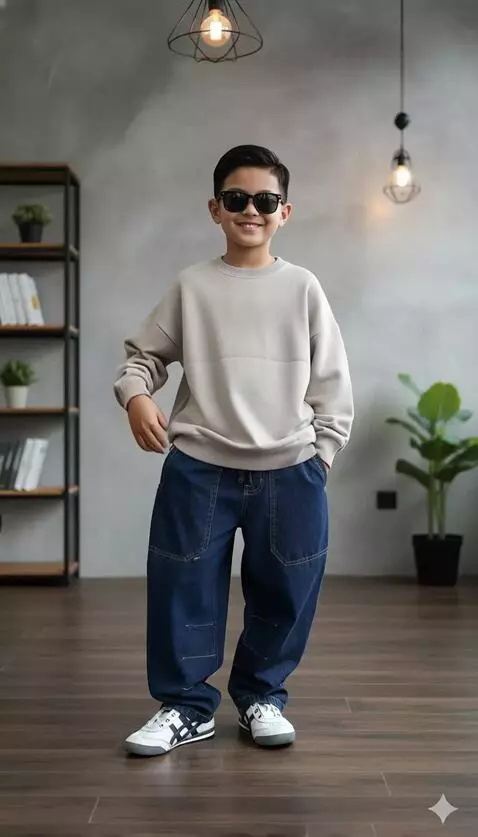 AI Video from prompt: The boy gives a slight smile while fixing his ha