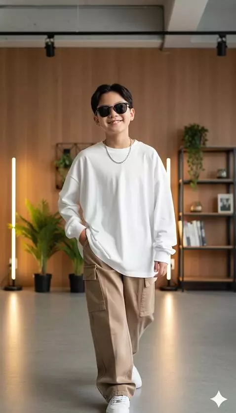 AI Video from prompt: “The boy walks forward, lightly fixing his hair 