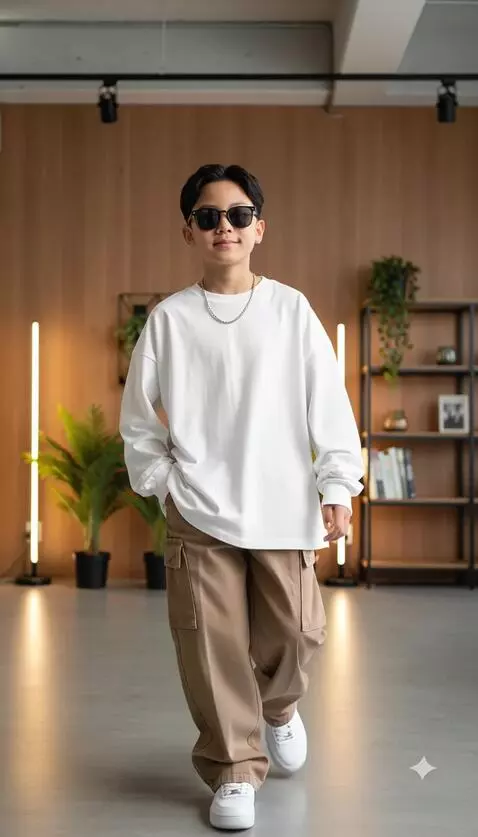 AI Video from prompt: The boy walks forward while the camera follows h