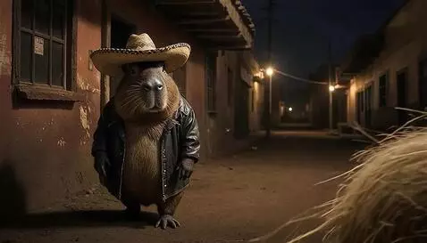 AI Video from prompt: A capybara slowly wanders down an empty, dusty s