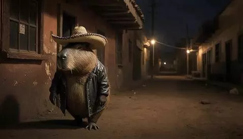 AI Video from prompt: A capybara slowly wanders down an empty, dusty s