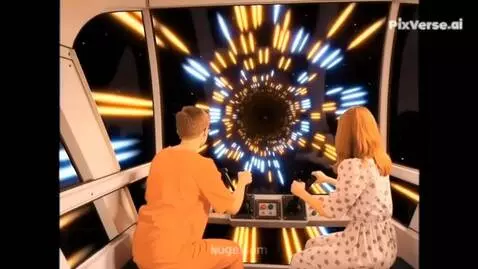 AI Video from prompt: A spaceship carrying two children hurtles throug