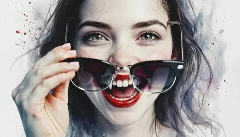 AI Video from prompt: The girl puts on sunglasses and gives a kiss