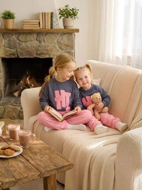 AI Video from prompt: The girls are smiling and hugging. A fire is bur