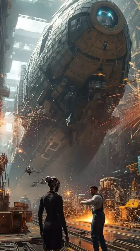 AI Video from prompt: Work is underway on the construction of a giant 