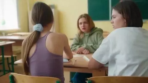 AI Video from prompt: Bulling in classroom. Skinny girl Anya in racerb