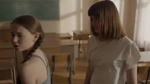 AI Video from prompt: Bulling in classroom. Skinny girl Anya in racerb