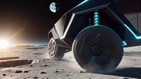 AI Video from prompt: Cyberpunk aesthetic, Cybertruck executing a dyna