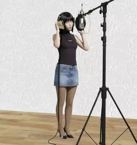 AI Video from prompt: A woman sings, holding headphones to her head.  