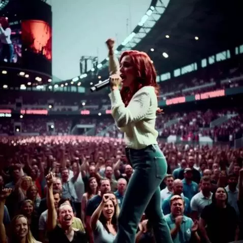 AI Video from prompt: Singer signing pumping her fist in the air while