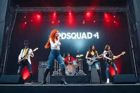 AI Video from prompt: Singer Sings while walking. Bass player stand st