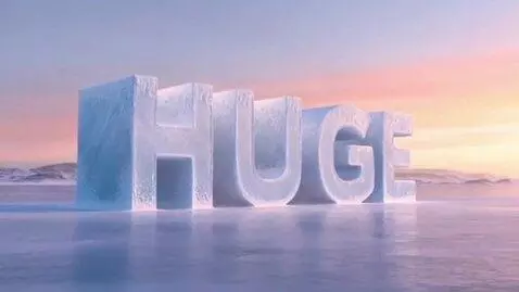 AI Video from prompt: A vast icy landscape at dawn with the word Huge 