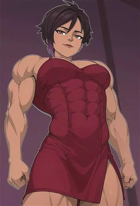 AI Video from prompt: Bodybuilder female flexing, massive muscles, smi