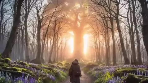 AI Video from prompt: inematic wide shot, a lone traveler's path throu