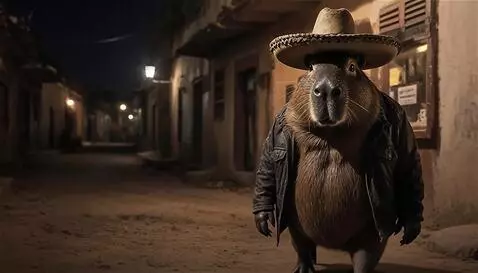 AI Video from prompt: A capybara walks slowly through the dusty street