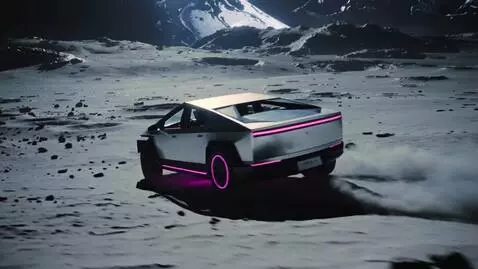 AI Video from prompt: Cyberpunk neon-lit scene, the Tesla Cybertruck p