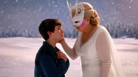 AI Video from prompt: mature fifty-year-old snow queen with a snow-whi