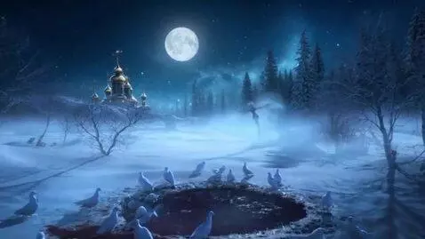 AI Video from prompt: In a chilling Russian folk tale scene, white pig