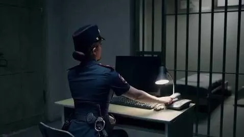 AI Video from prompt: A Russian police station. The lighting is dim. M