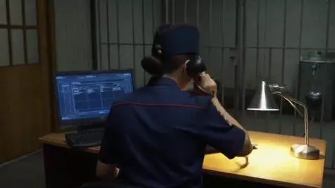 AI Video from prompt: A Russian police station. Dim lighting. Medium s